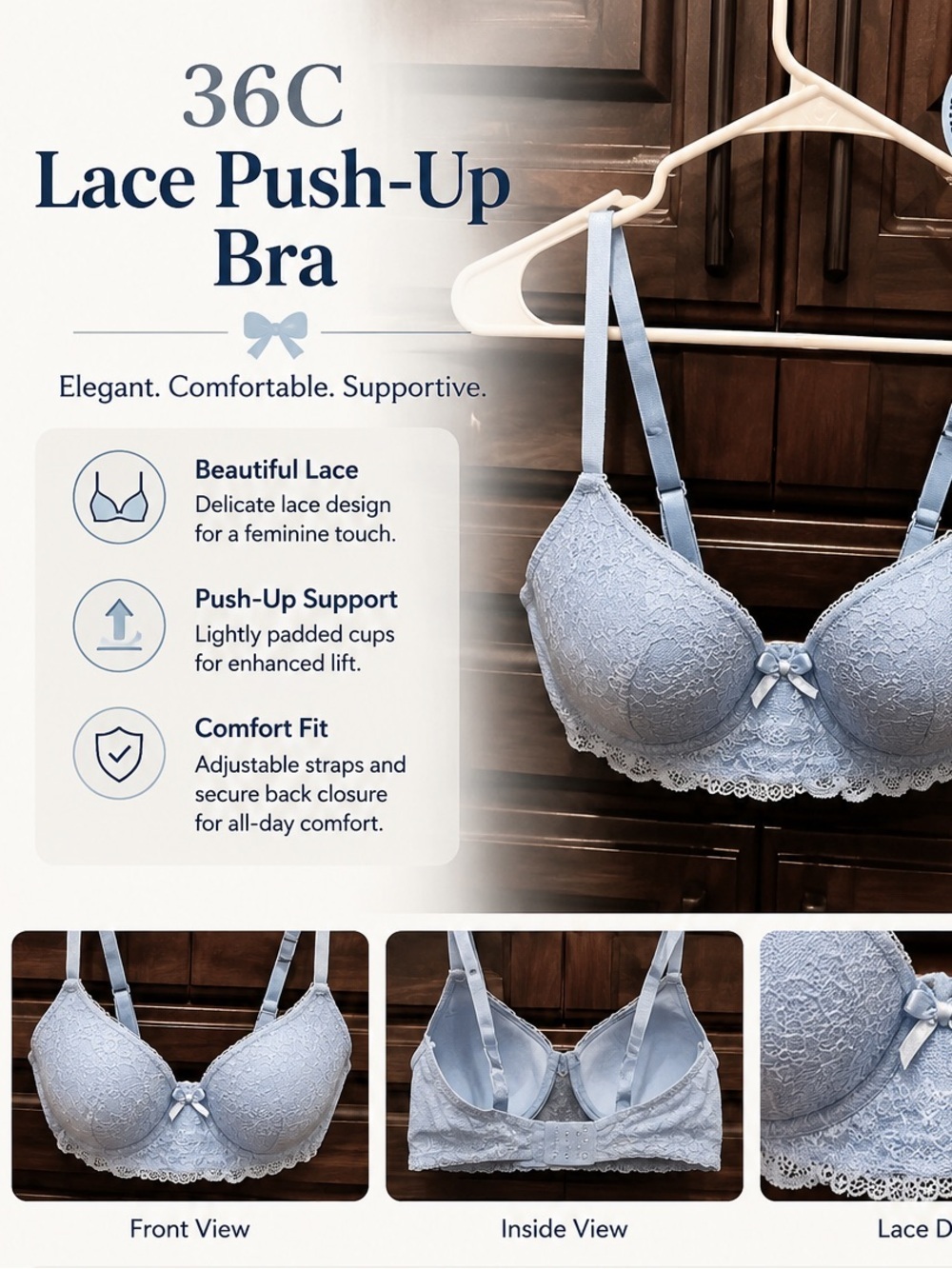 B Luxe Lace Push-Up Bra - Light Blue 36C